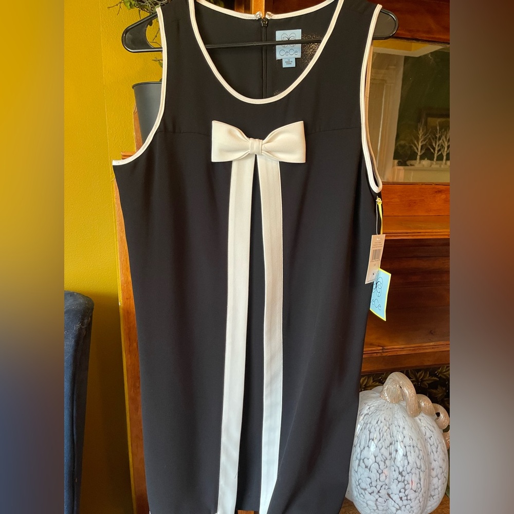 🖤 CeCe Elegant Black Dress with Cream Bow Detail